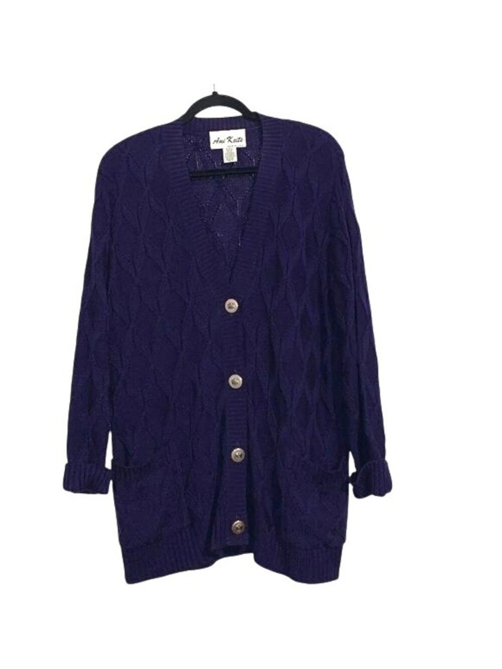 Ami Knits Purple Cable Knit Cardigan Sweater Size 16 Button Closure